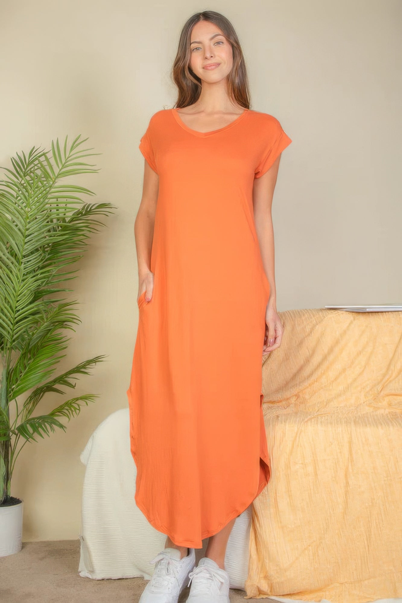 New Arrival – Hidden Pocket Batwing Sleeve V Neck Long Dress – New Arrival Now Live