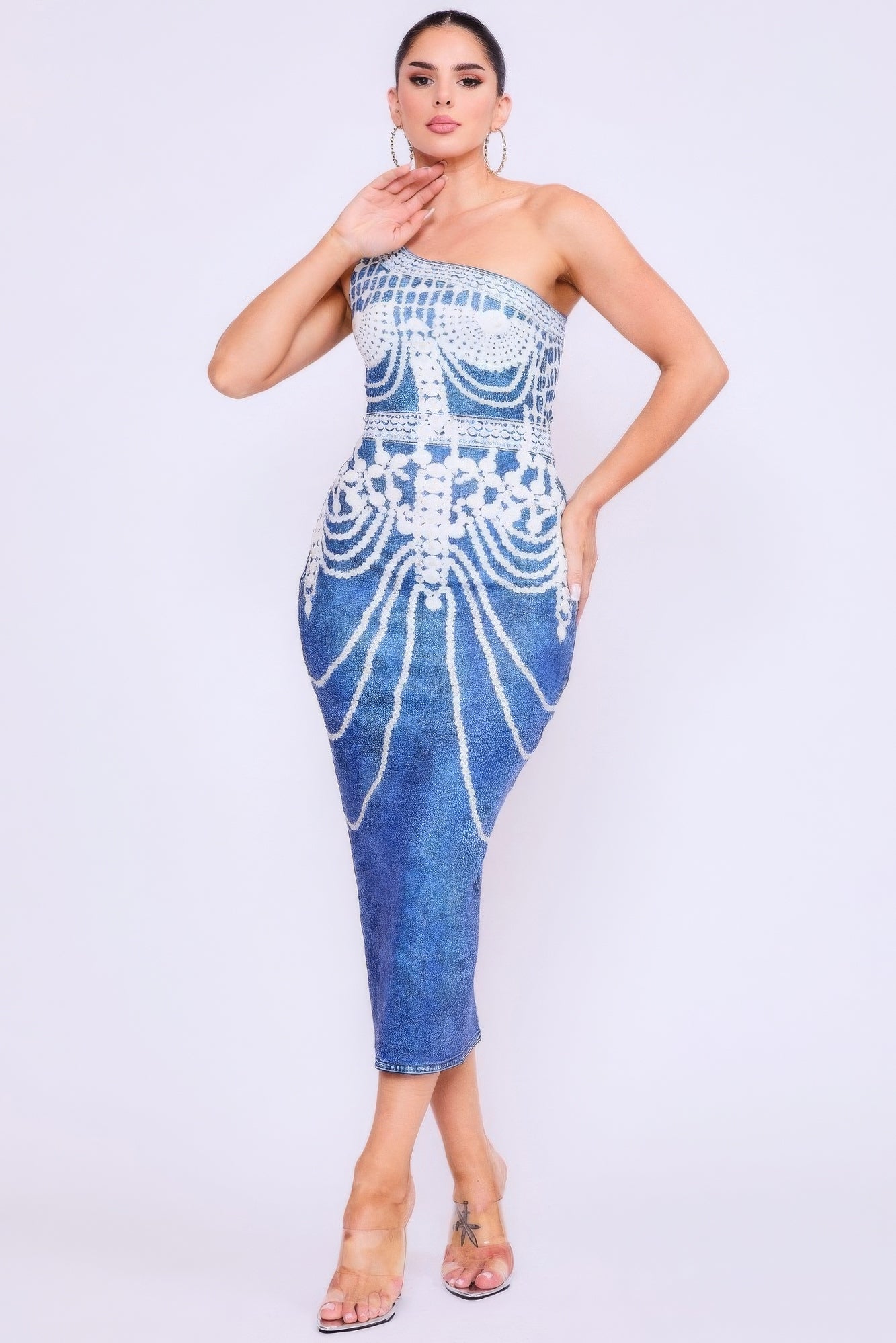 New Arrival – One Shoulder Denim Print Dress – New Arrival Now Live