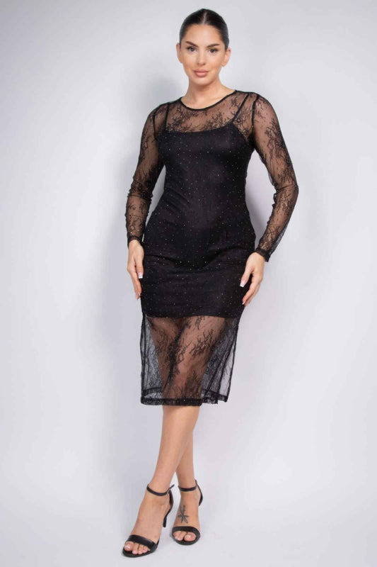 New Arrival – Lace Rhinestone-studded Slit Midi Dress – New Arrival Now Live