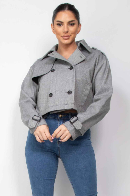 New Arrival – Notch Buckled Sleeve Crop Trench Coat – New Arrival Now Live