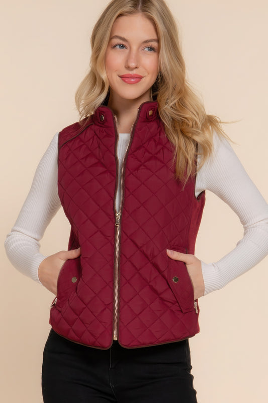 New Arrival – Suede Piping Quilted Padding Vest – New Arrival Now Live