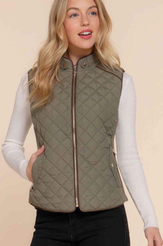 New Arrival – Suede Piping Quilted Padding Vest – New Arrival Now Live