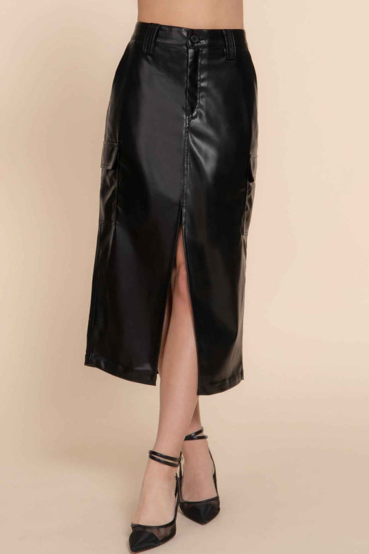 New Arrival – Faux Leather Midi Cargo Skirt – New Arrival Now Live