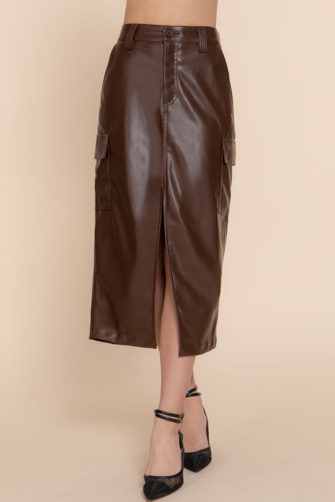 New Arrival – Faux Leather Midi Cargo Skirt – New Arrival Now Live