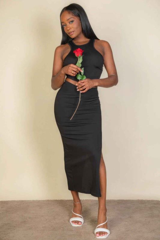 New Arrival – Ribbed cropped top and maxi side slit skirt – New Arrival Now Live