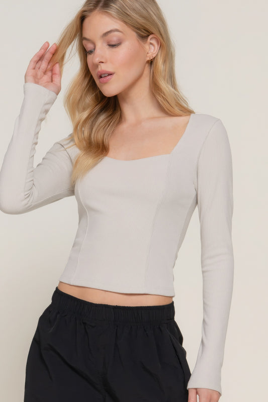New Arrival – Long slv sweetheart neck seam detail knit top – New Arrival Now Live
