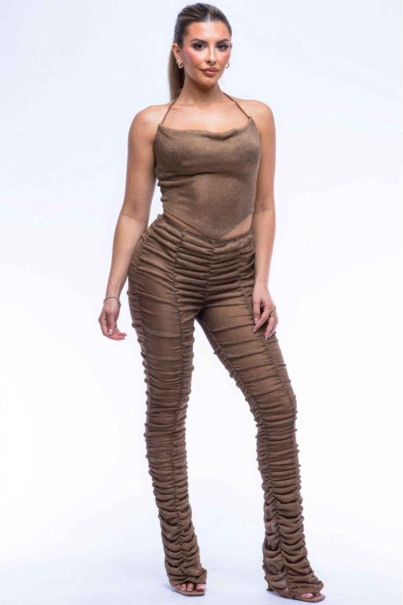 New Arrival – Halter Top Ruched Pants Set – New Arrival Now Live