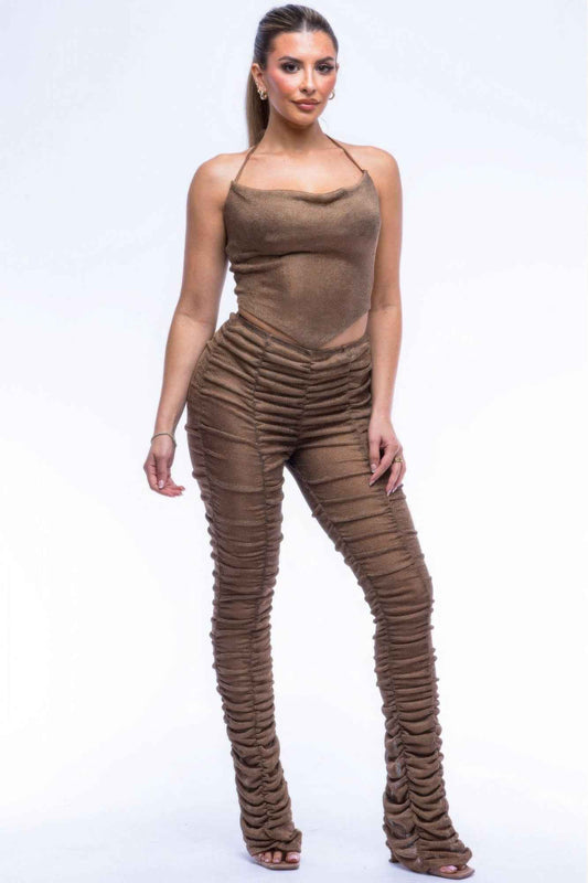 New Arrival – Halter Top Ruched Pants Set – New Arrival Now Live