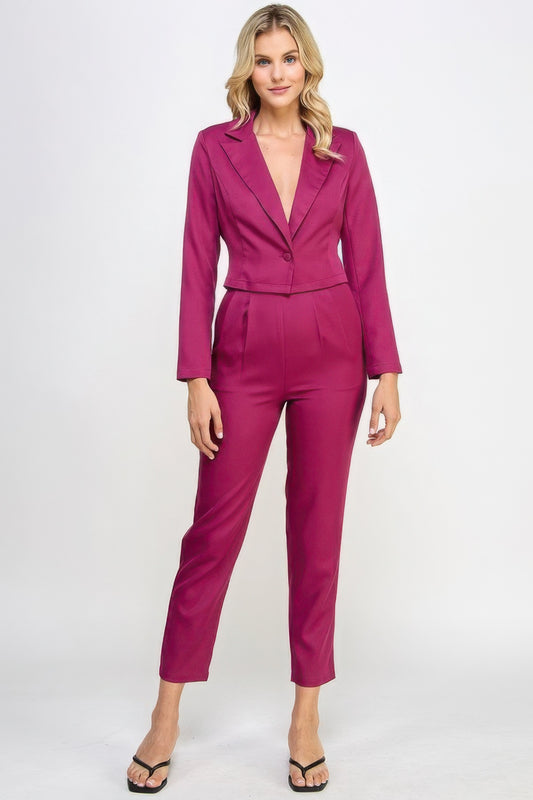 New Arrival – Single Button Crop Blazer With Tailored Pants Set – New Arrival Now Live