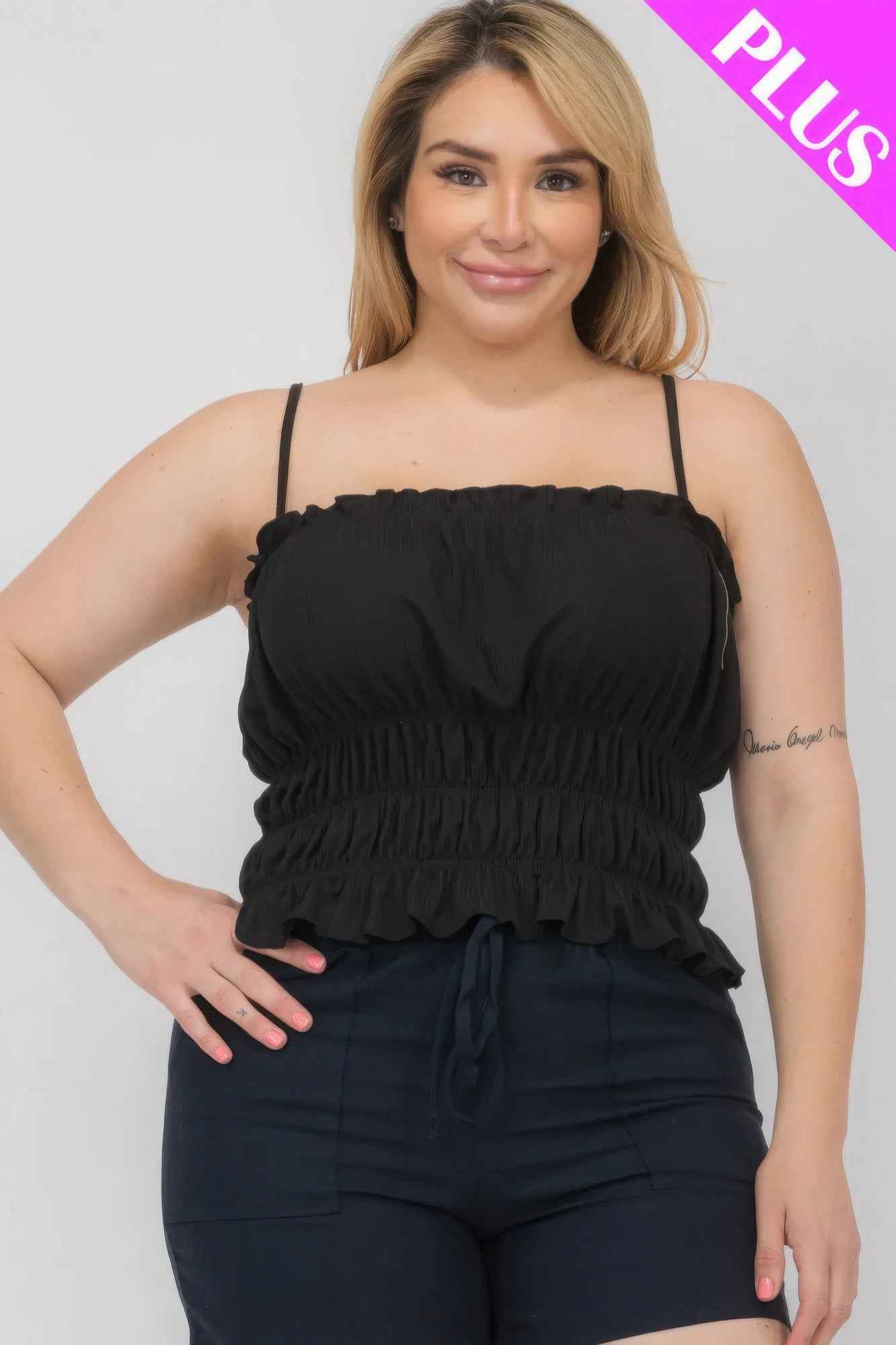 New Arrival – Plus Size Tiered Shirred Body Crop Top – New Arrival Now Live