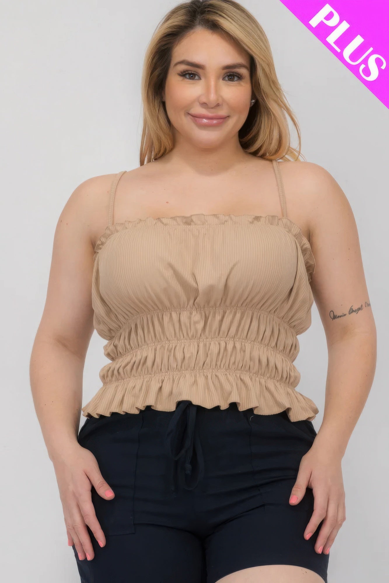 New Arrival – Plus Size Tiered Shirred Body Crop Top – New Arrival Now Live