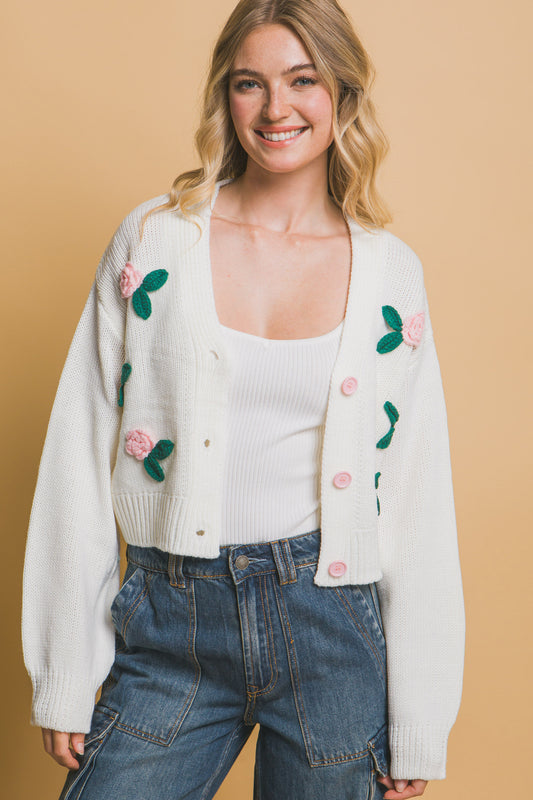 New Arrival – Mid cropped flower cardigan – New Arrival Now Live