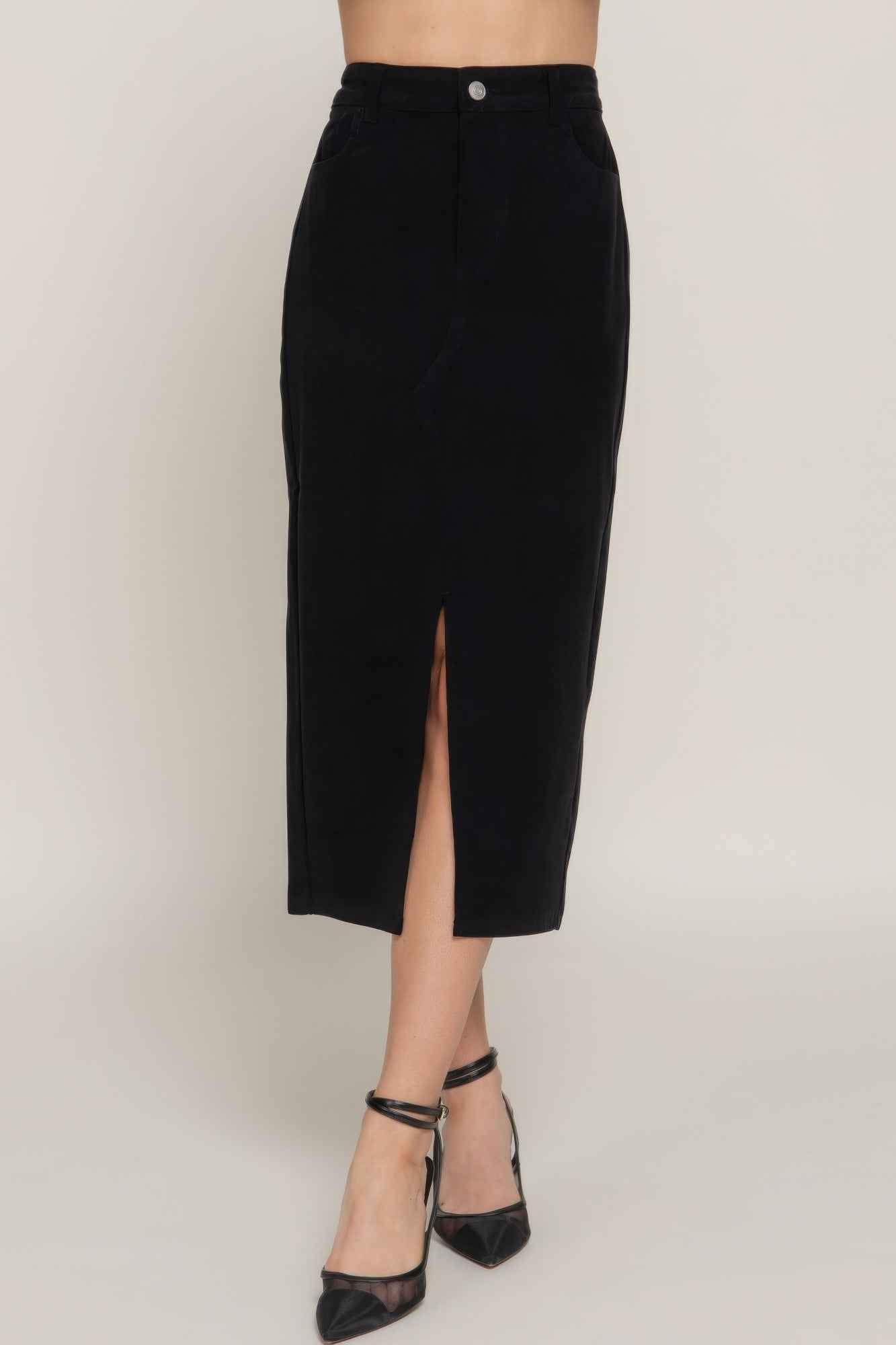 New Arrival – Front Open Slit Corduroy Midi Skirt – New Arrival Now Live