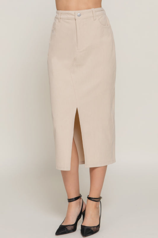 New Arrival – Front Open Slit Corduroy Midi Skirt – New Arrival Now Live