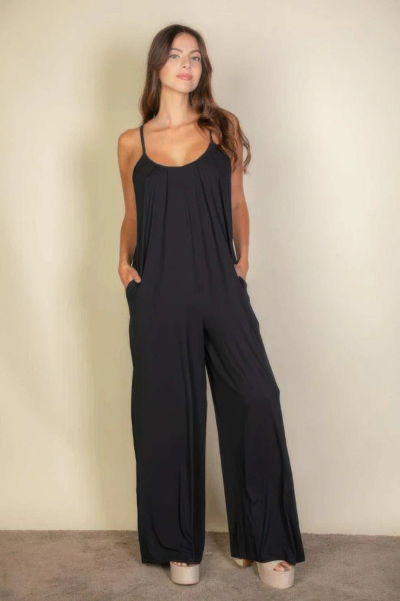 New Arrival – Spaghetti Strap Solid Wide Jumpsuit – New Arrival Now Live