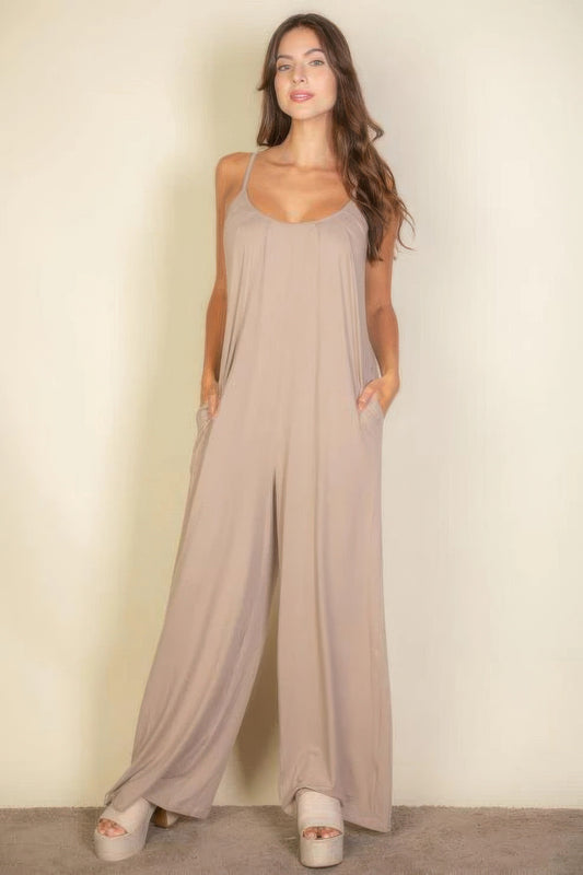 New Arrival – Spaghetti Strap Solid Wide Jumpsuit – New Arrival Now Live