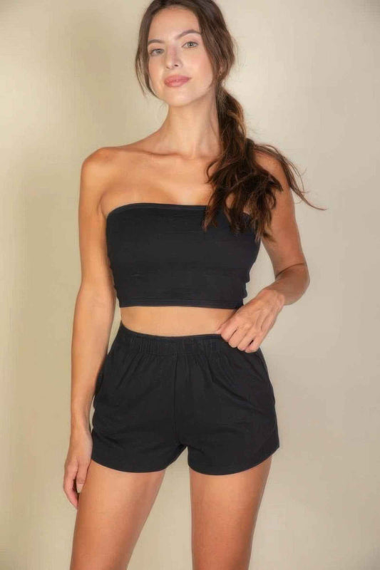 New Arrival – Simple Solid Color Tube Top And Shorts Two Piece Set – New Arrival Now Live