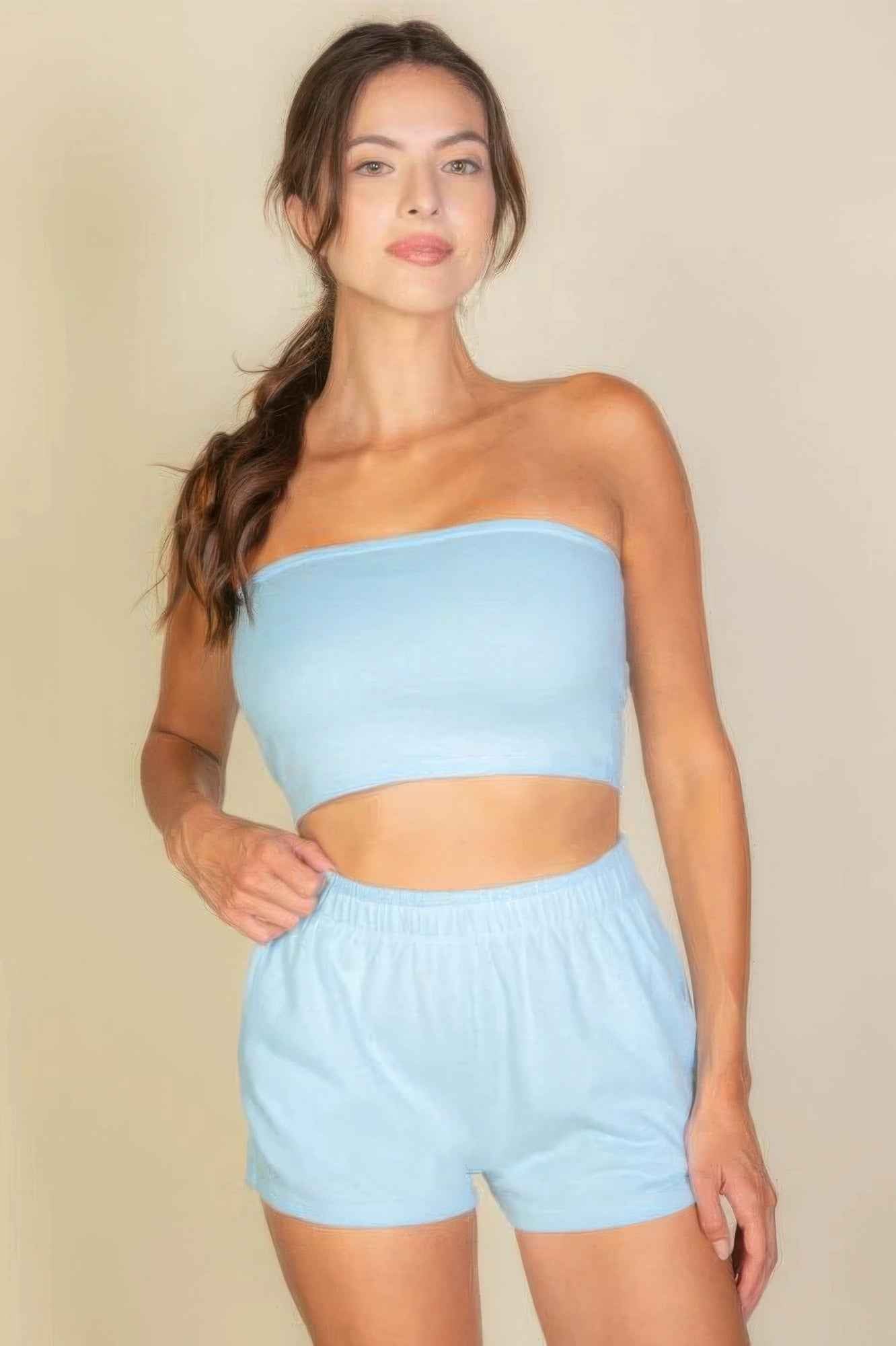 New Arrival – Simple Solid Color Tube Top And Shorts Two Piece Set – New Arrival Now Live
