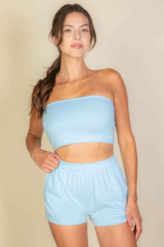 New Arrival – Simple Solid Color Tube Top And Shorts Two Piece Set – New Arrival Now Live