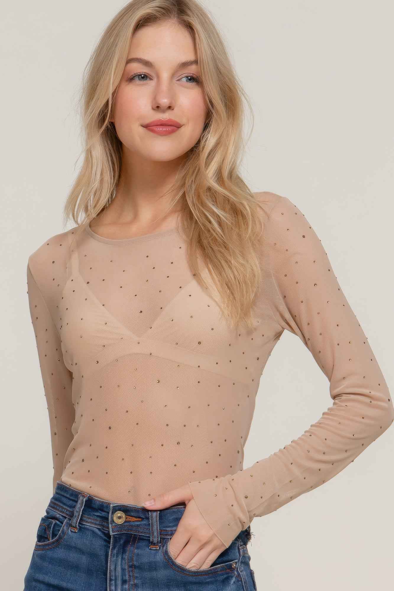 New Arrival – Long Slv Mesh W/rhinestone Top – New Arrival Now Live