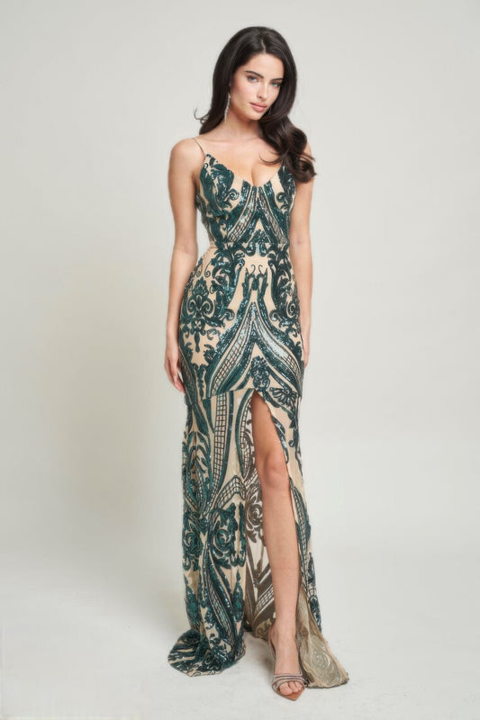 New Arrival – Spaghetti Strap Art Deco Sequins Maxi Dress – New Arrival Now Live