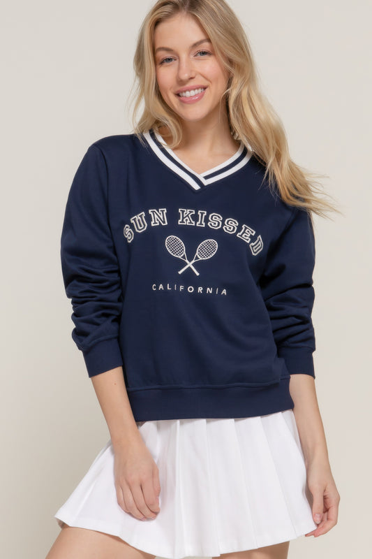 New Arrival – Long slv v-neck embroidered sweatshirt – New Arrival Now Live