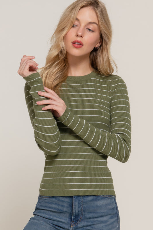 New Arrival – Long slv crew neck stripe sweater – New Arrival Now Live