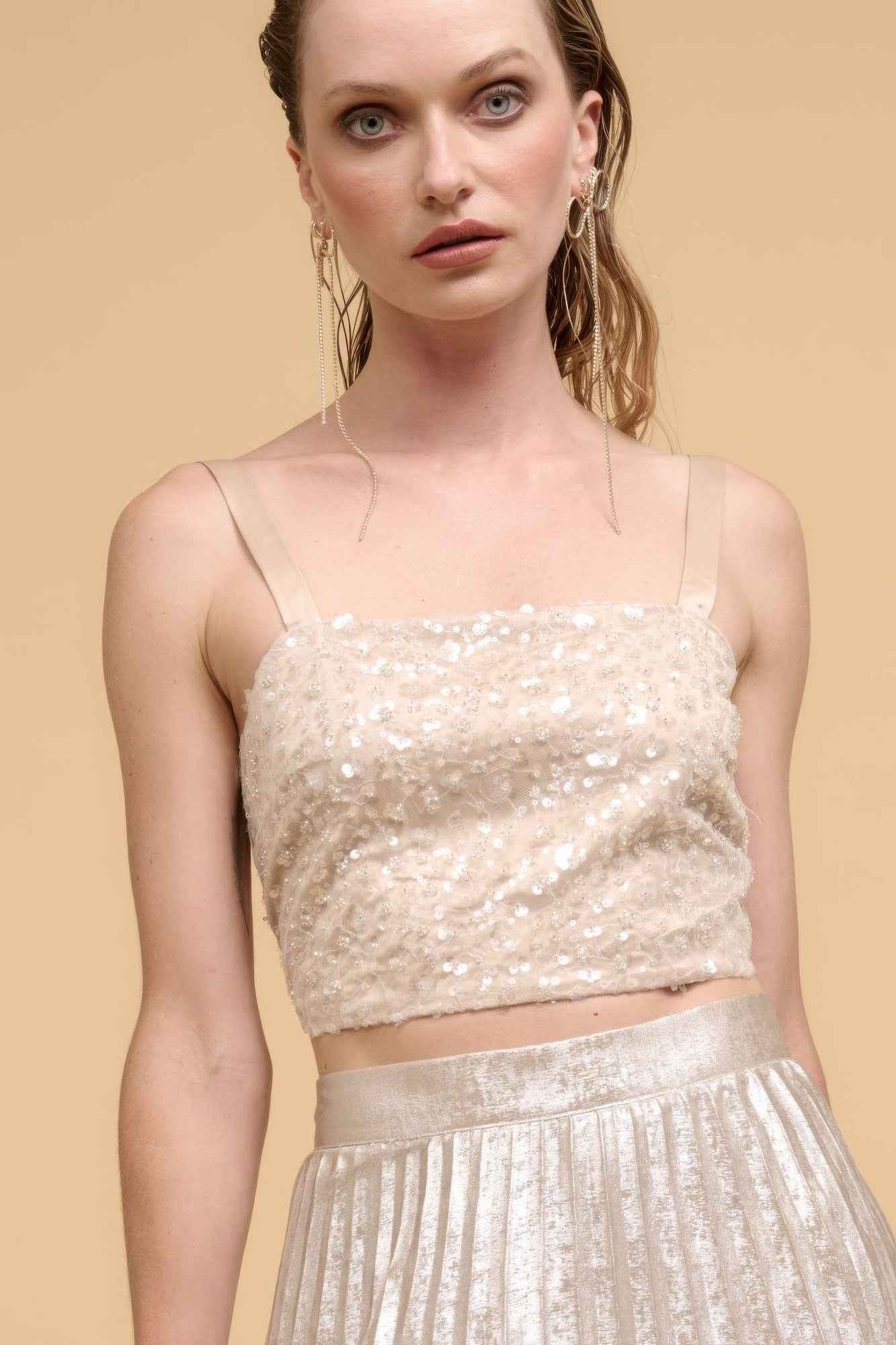 New Arrival – Floral sequins straight neck crop top – New Arrival Now Live