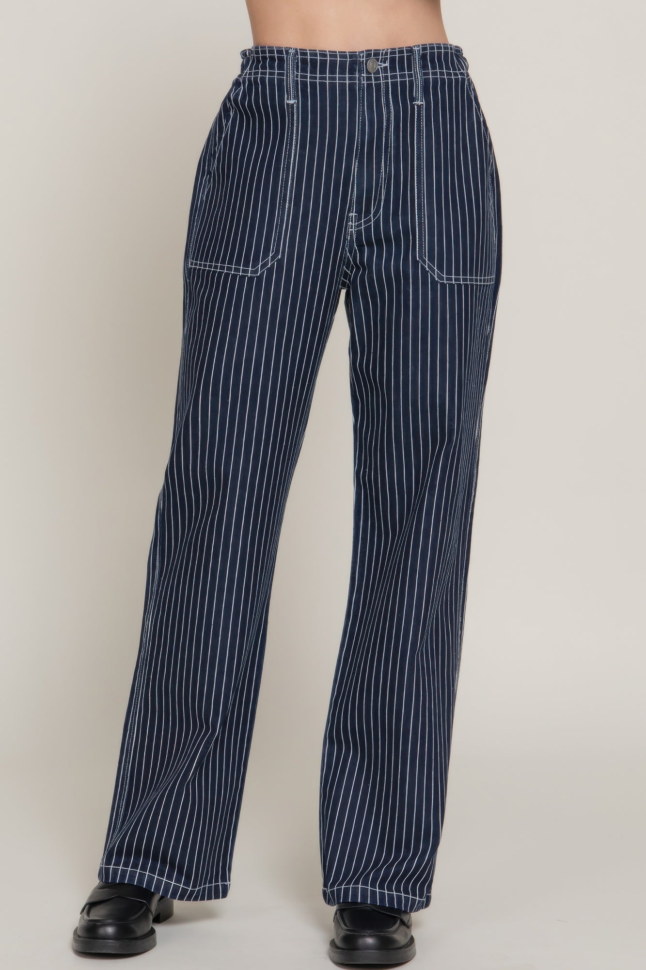 New Arrival – Stripe Stretch Denim Straight Pants – New Arrival Now Live