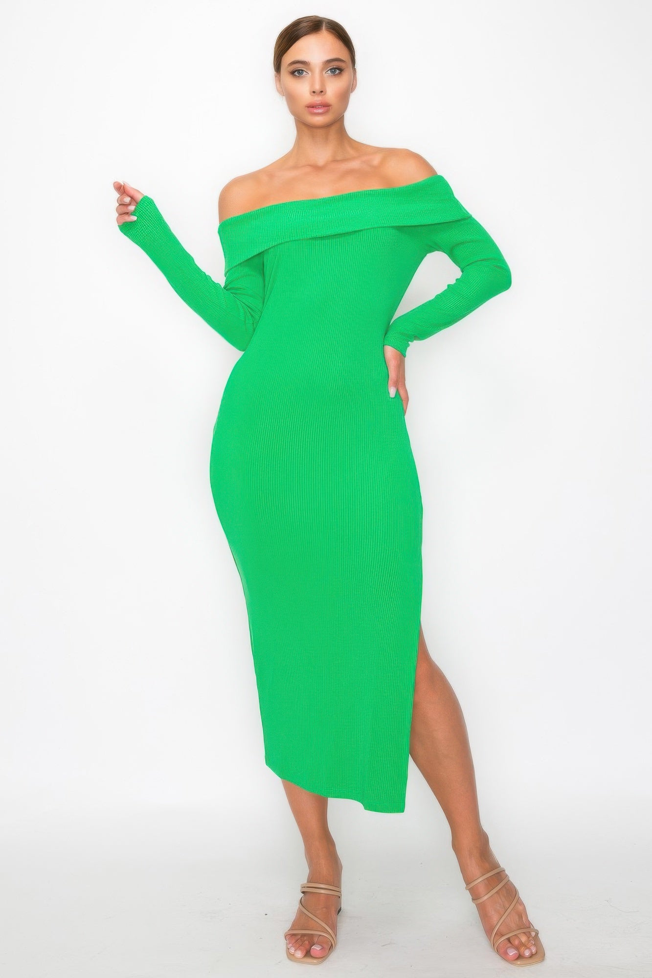 New Arrival – Off-shoulder Rib Midi Dress – New Arrival Now Live