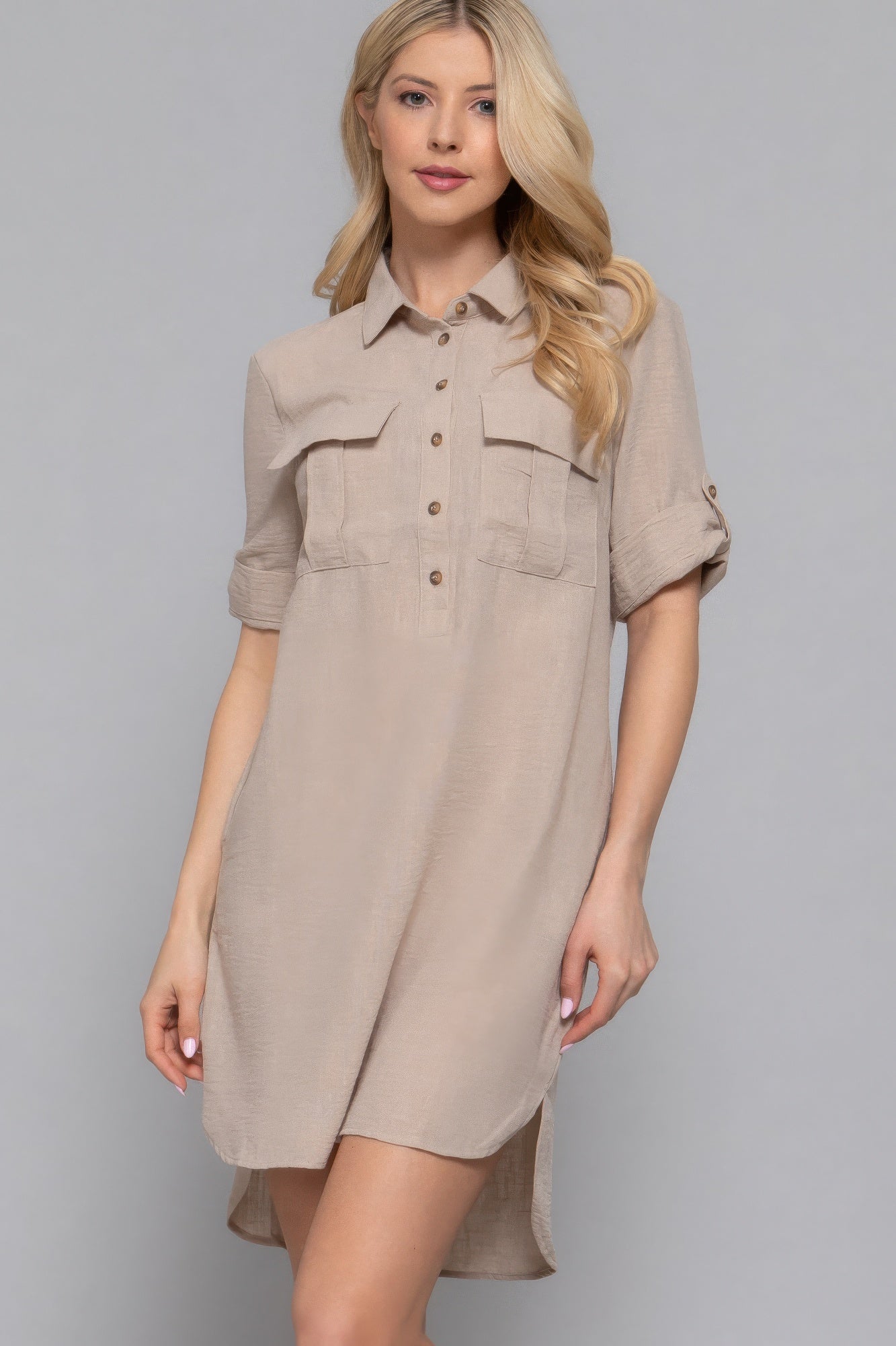 New Arrival – Roll Up Short Slv Straight Linen Effect Mini Dress – New Arrival Now Live
