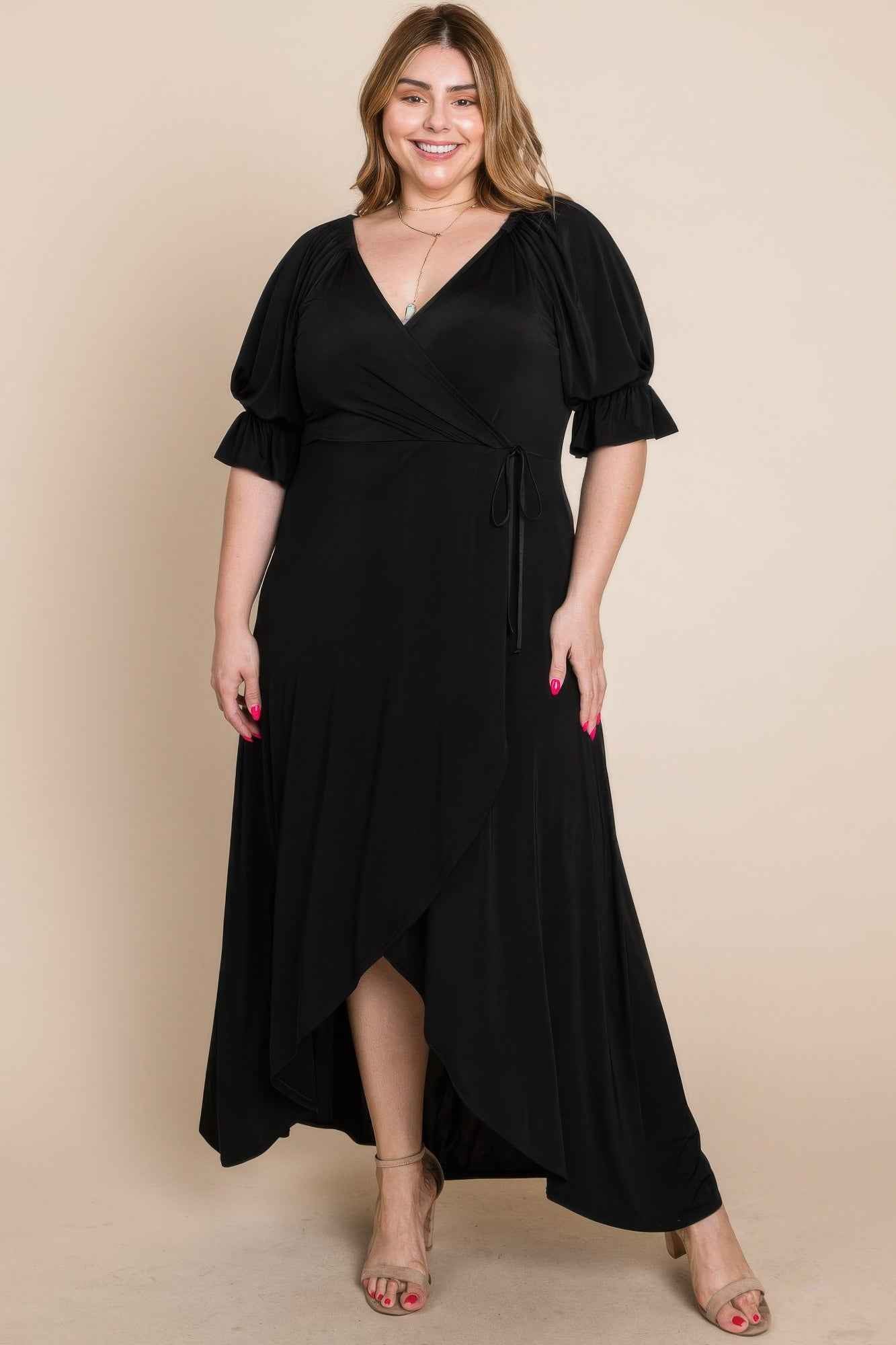 New Arrival โ Plus Size Solid Venezia Faux Wrap Maxi Dress โ New Arrival Now Live