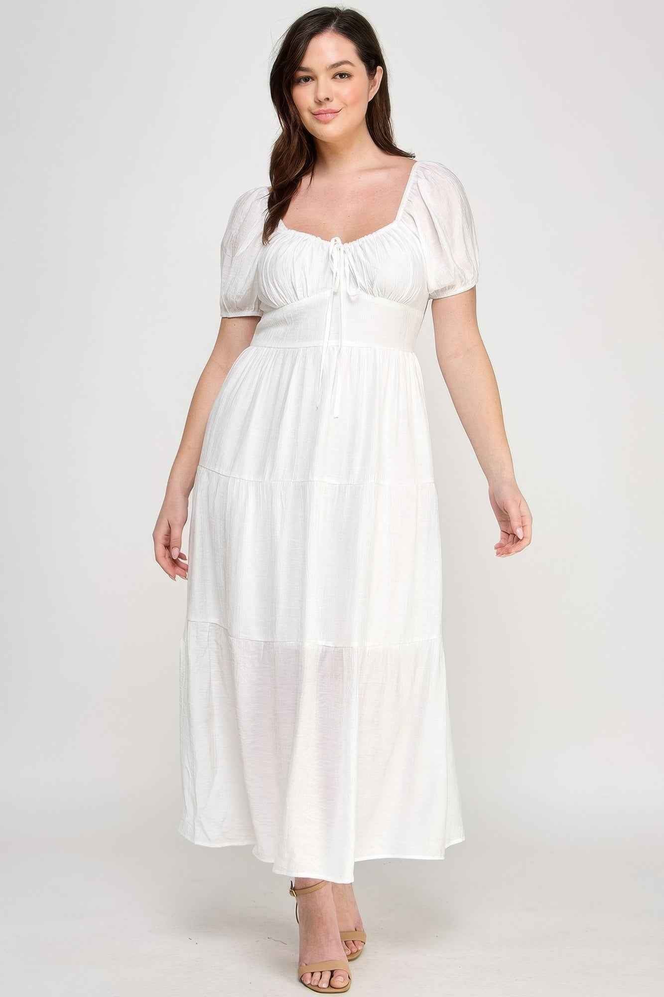 New Arrival – Front Tie Puff Sleeve Tired Maxi Dress – New Arrival Now Live