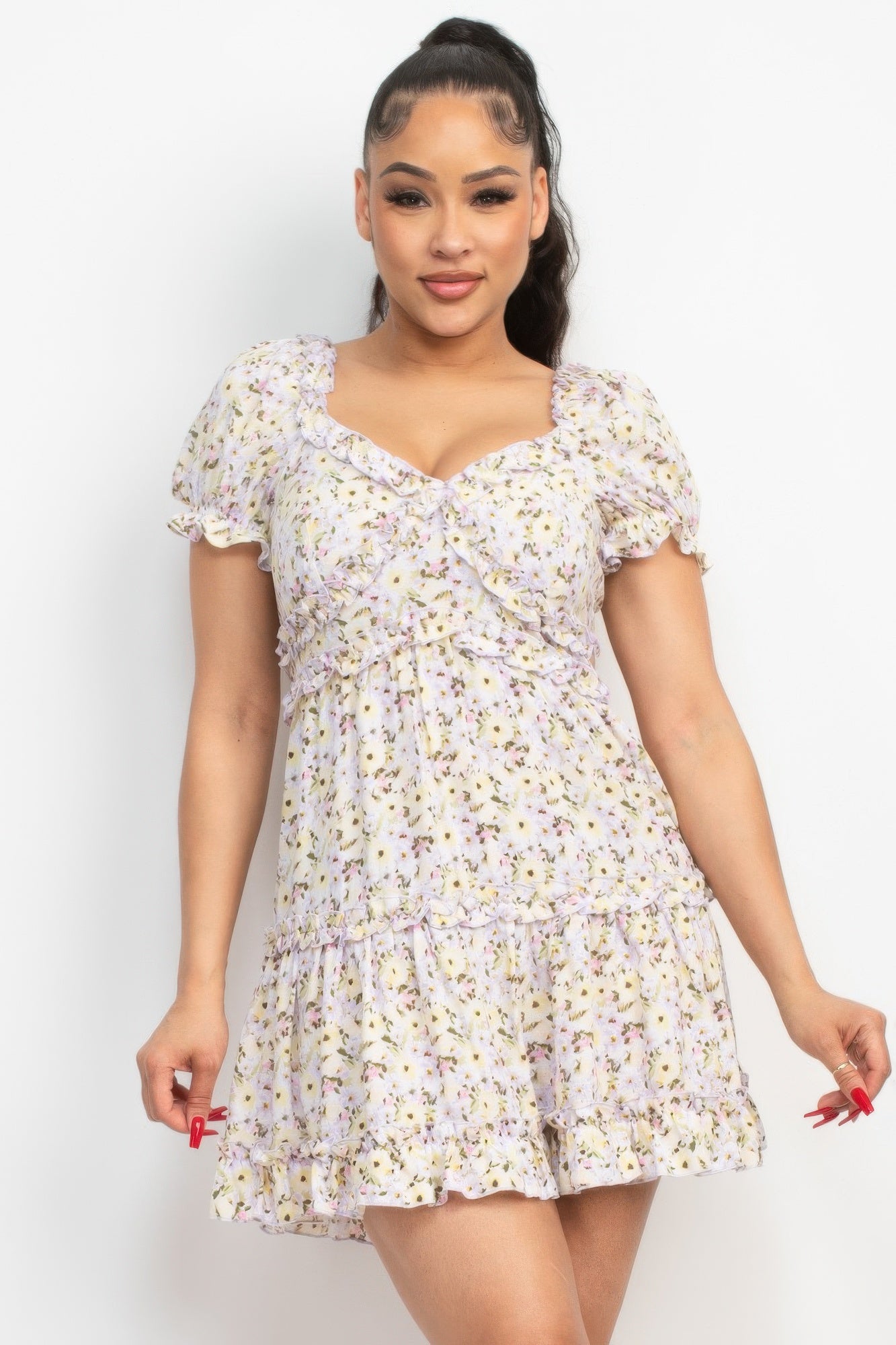 New Arrival – Ruffled Floral Puff Sleeve Dress – New Arrival Now Live