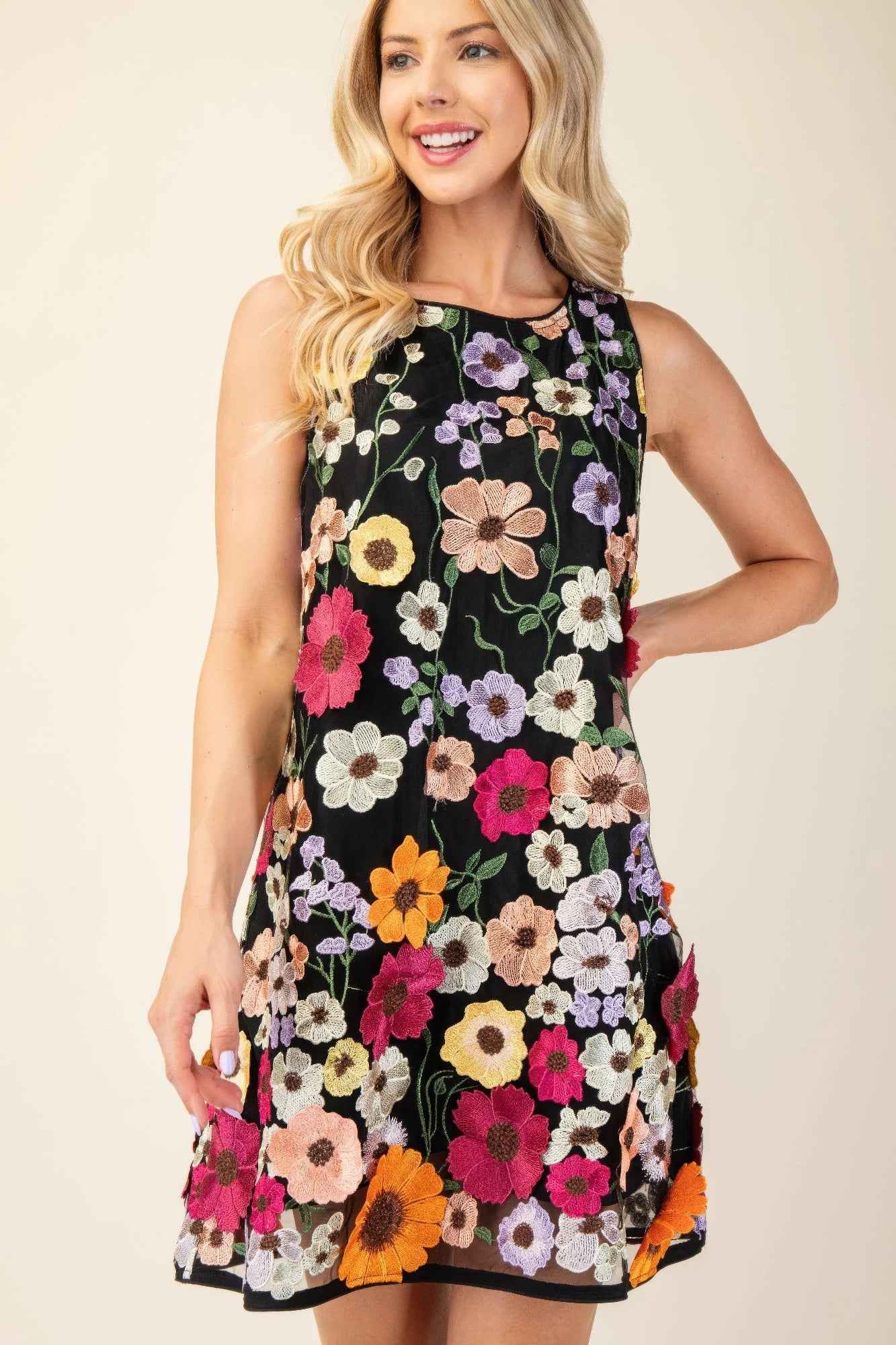 New Arrival – 3d Floral Embroidered Sleeveless Mini Dress – New Arrival Now Live