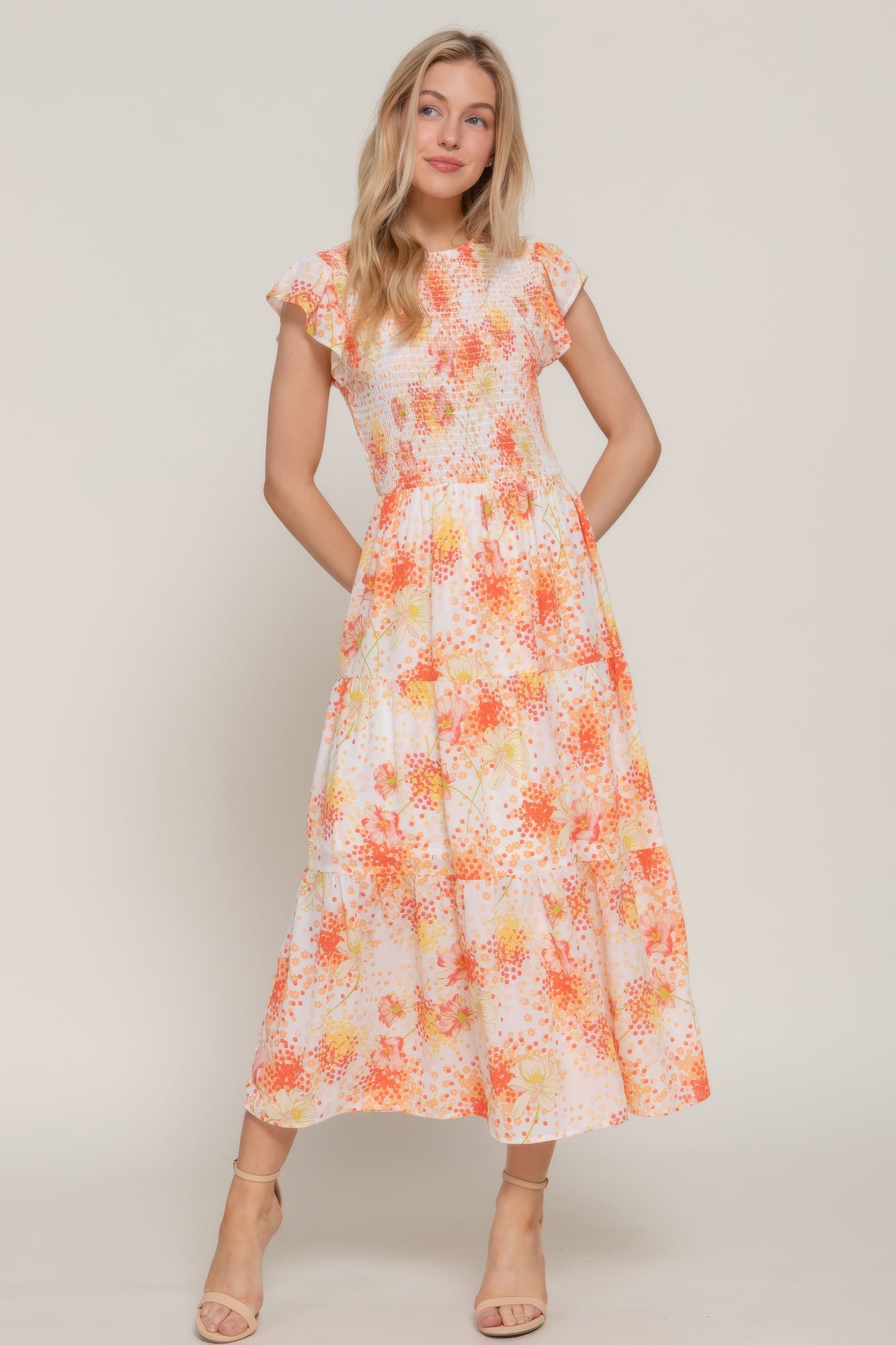 New Arrival – Ruffl Slv Smocked Floral Print Dresss – New Arrival Now Live
