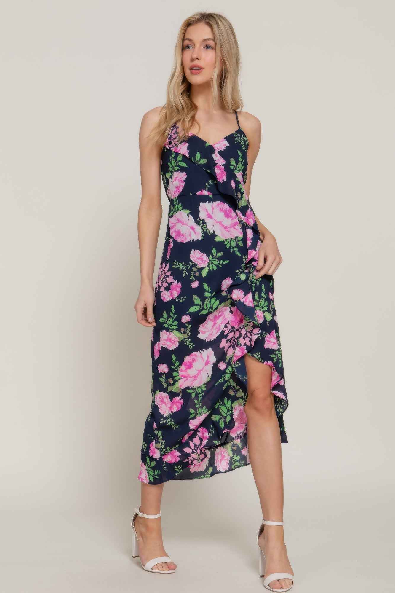 New Arrival – Floral Print Ruffle Slip Midi Dress – New Arrival Now Live