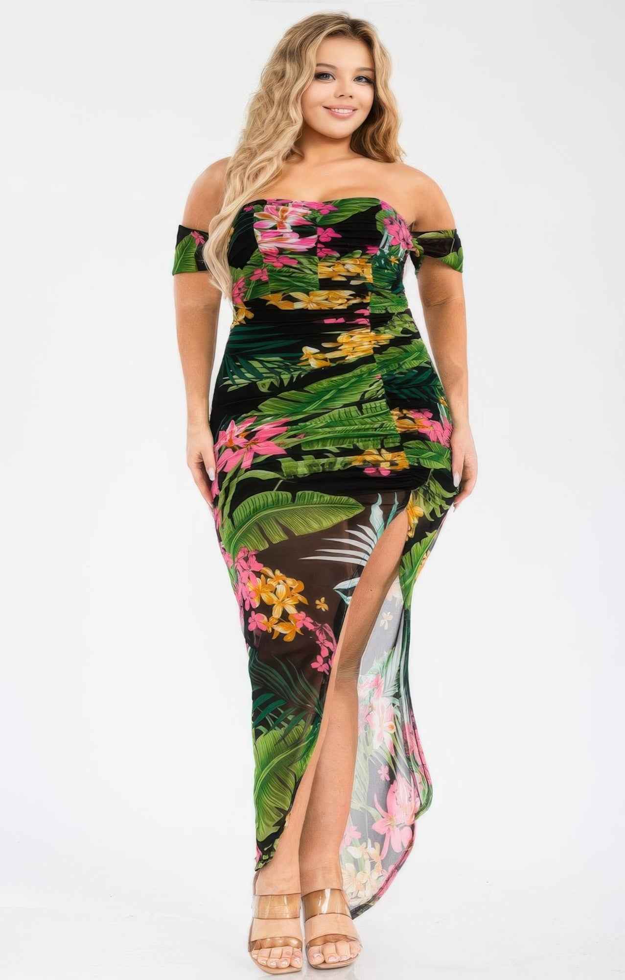 New Arrival – Plus Size Plus Tropical Off Shoulder Draped Slv Maxi Dress – Stylish & Comfortable – New Arrival Now Live