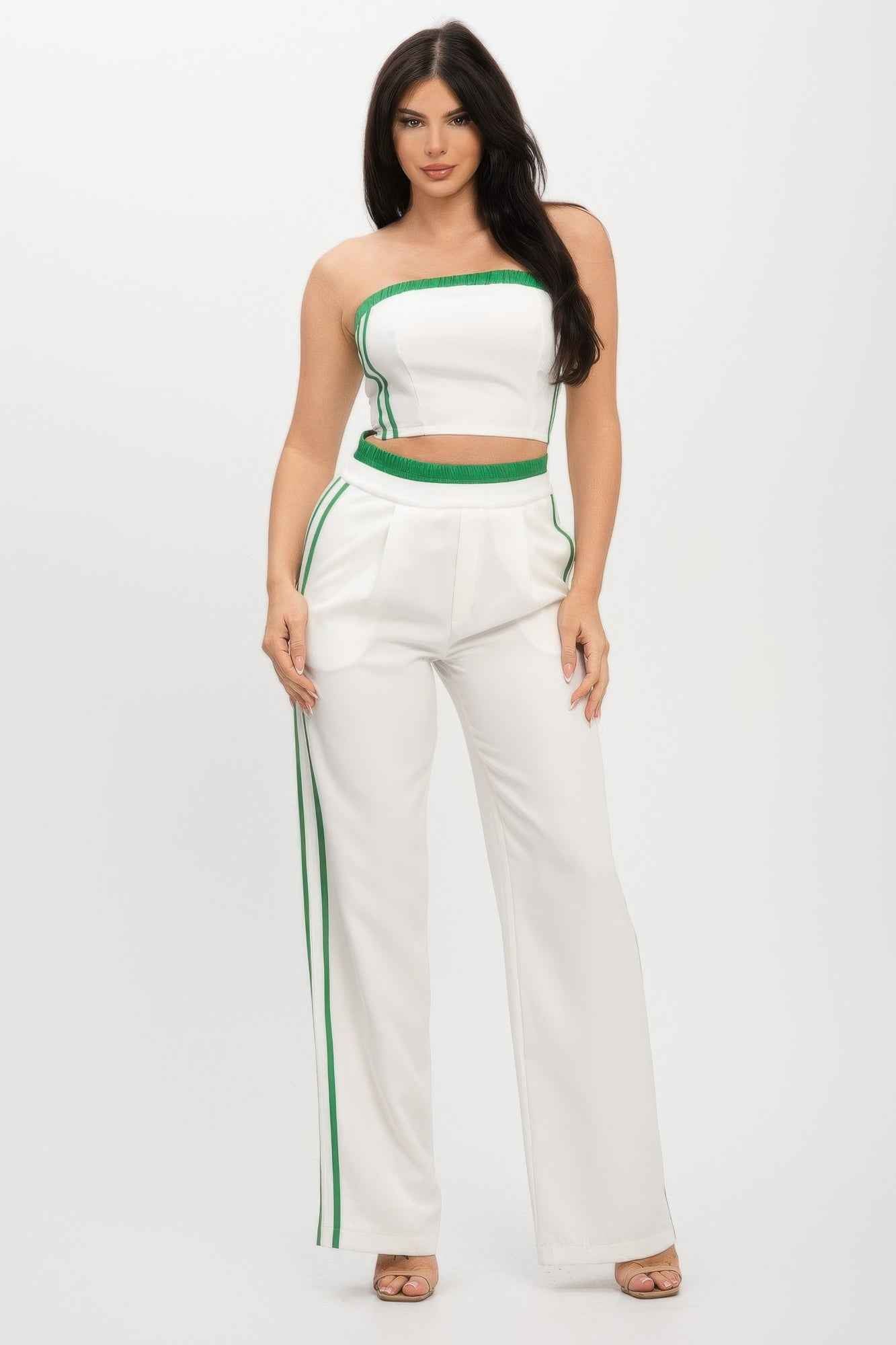 New Arrival – Stripe Tapping Contrast Elastic Band Toppants Set – New Arrival Now Live
