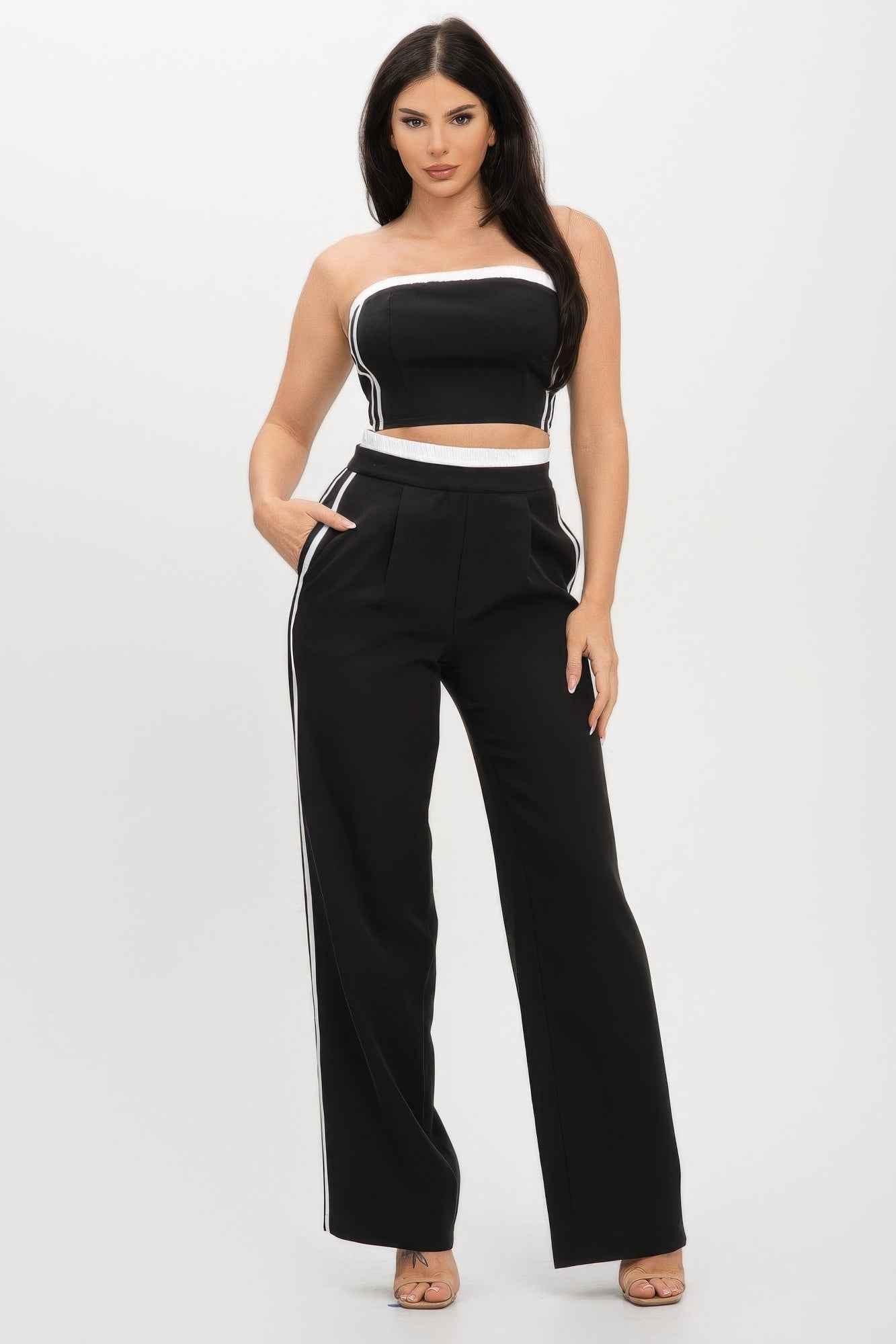 New Arrival – Stripe Tapping Contrast Elastic Band Toppants Set – New Arrival Now Live