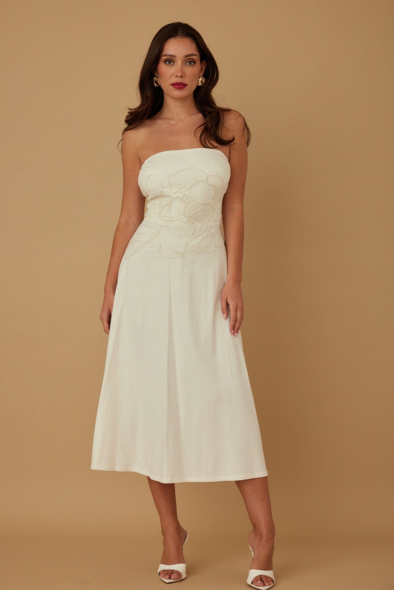 New Arrival – Flower Lining Linen Pattern Strapless Dress – New Arrival Now Live