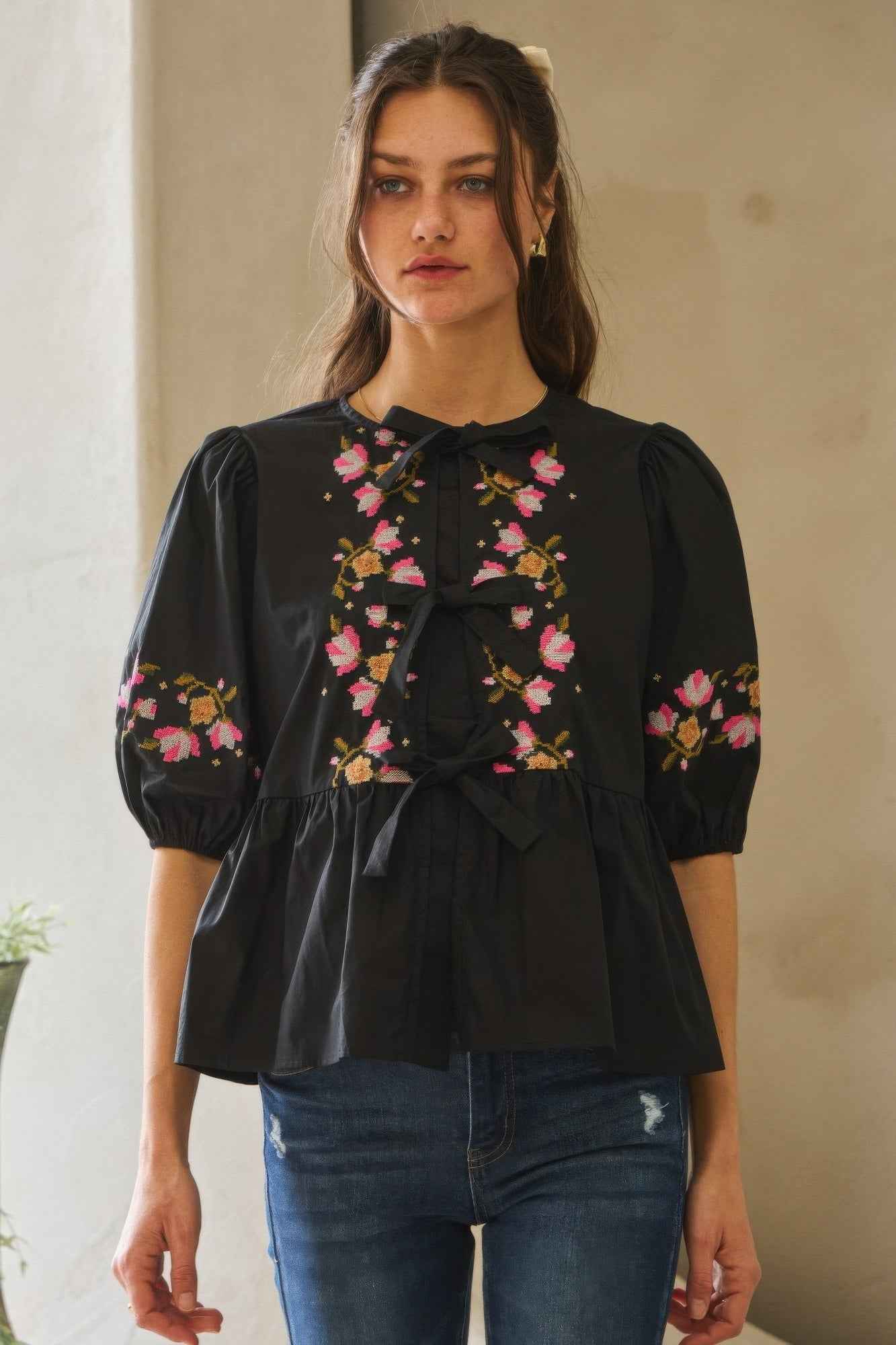 New Arrival – Poplin Front Ribbon Tie Blouse – New Arrival Now Live