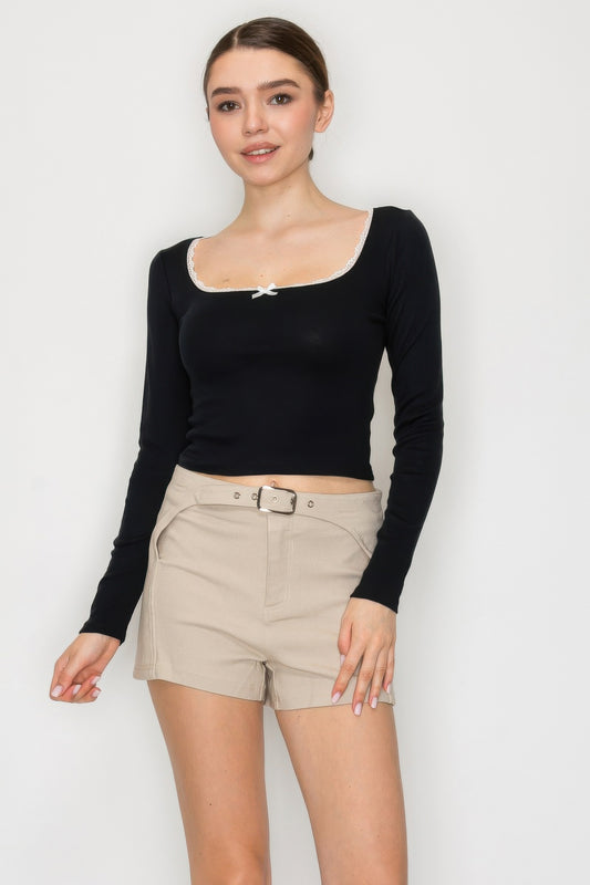New Arrival – Lace Trim Square Long Sleeve Top – New Arrival Now Live