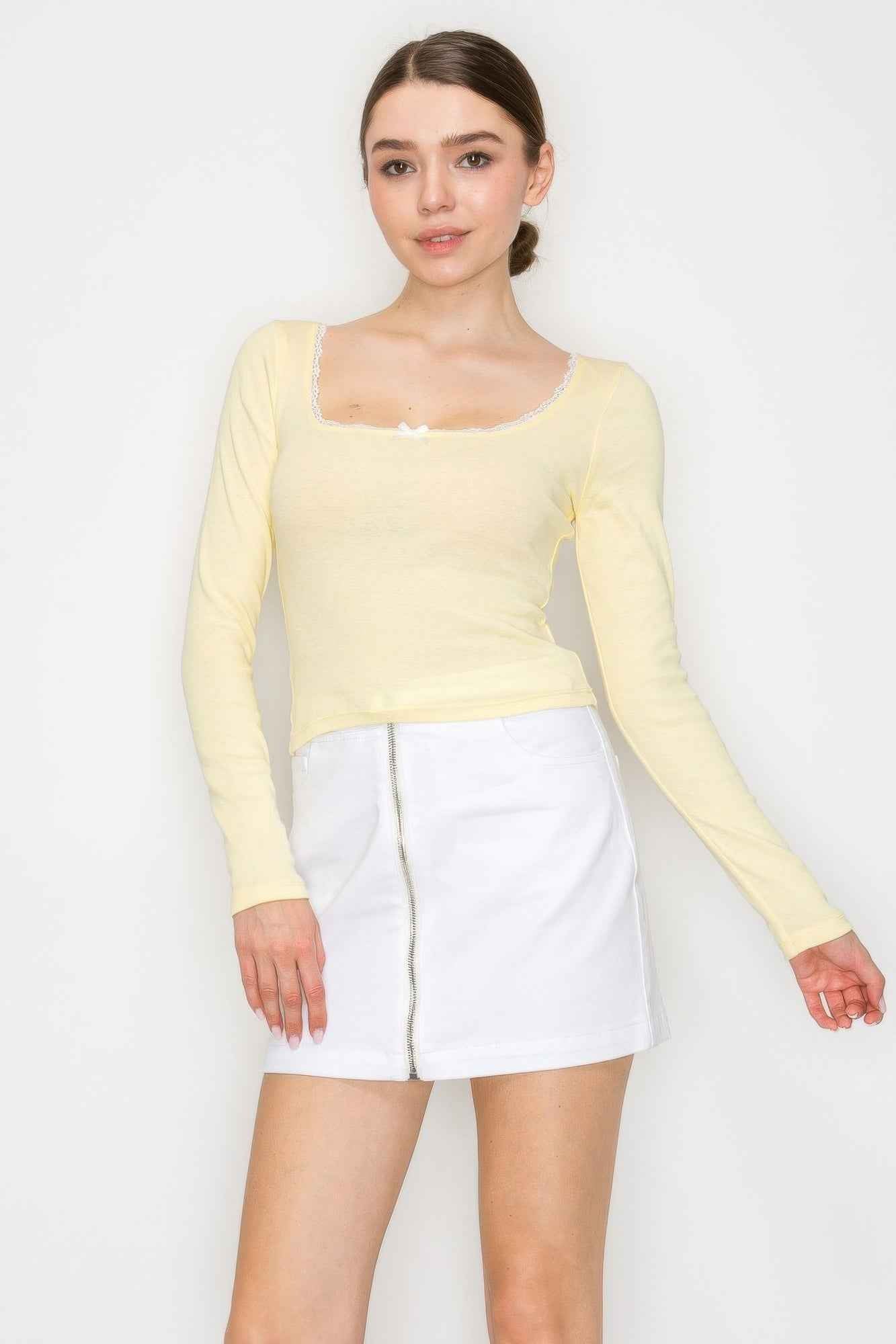 New Arrival – Lace Trim Square Long Sleeve Top – New Arrival Now Live