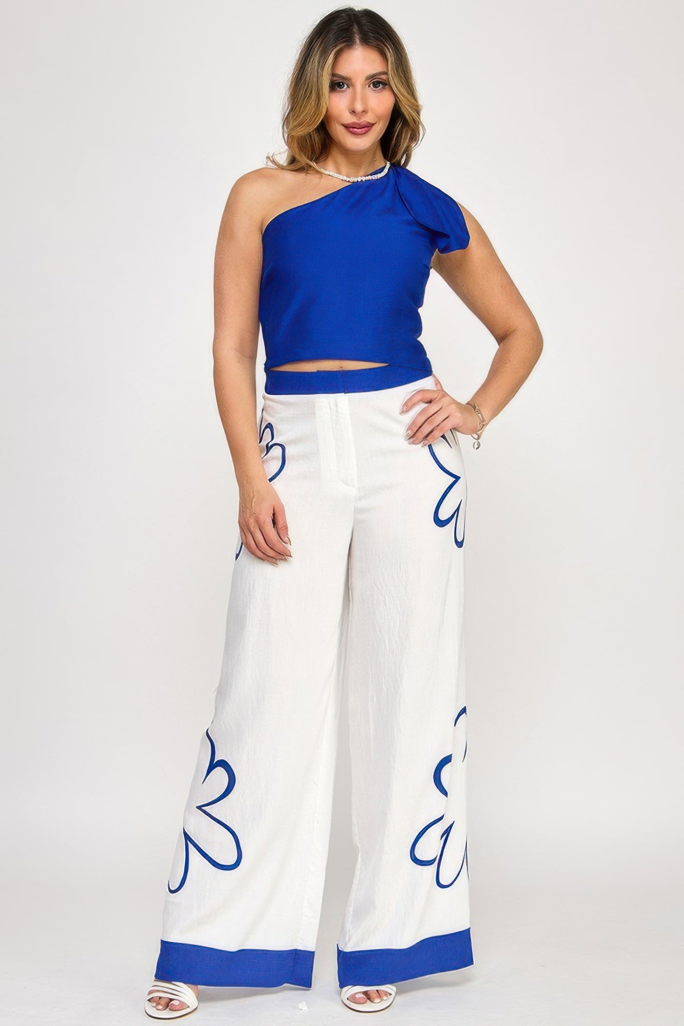 New Arrival – Bow One Shoulder Top With Print Pants Set – New Arrival Now Live