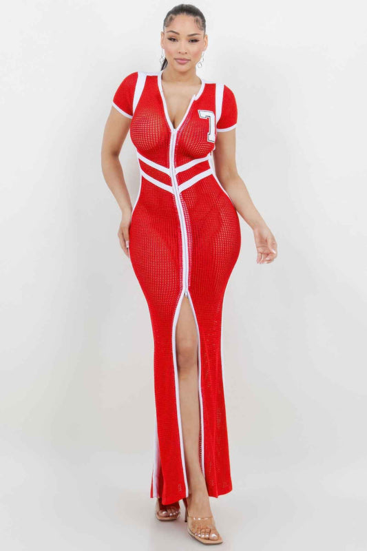 Netting 2 Way Front Zipper Maxi Dress