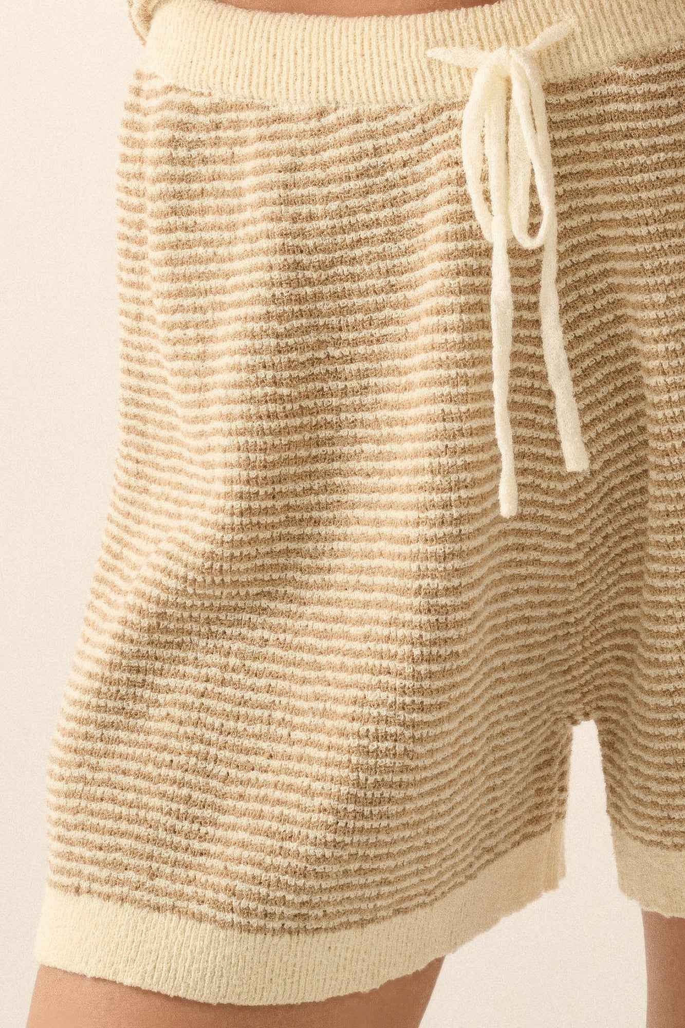 Striped Knit Wide-leg Drawstring Sweater Shorts