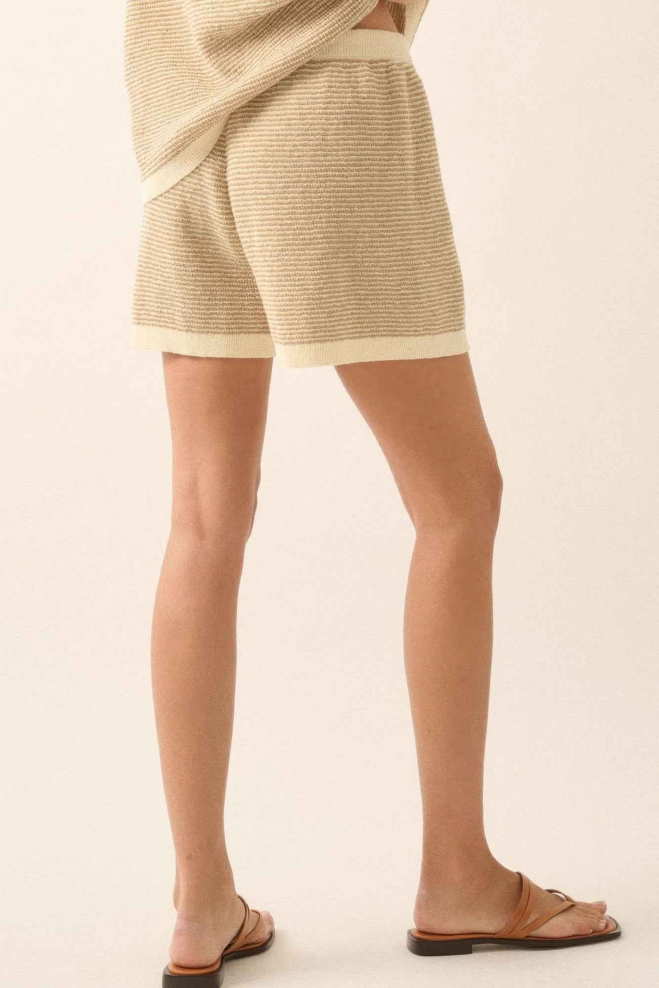 Striped Knit Wide-leg Drawstring Sweater Shorts