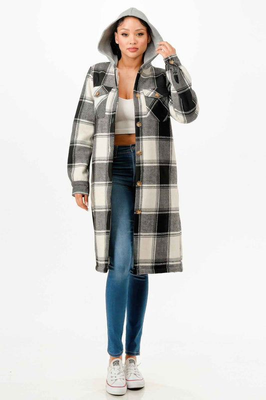 Hooded Plaid Coat