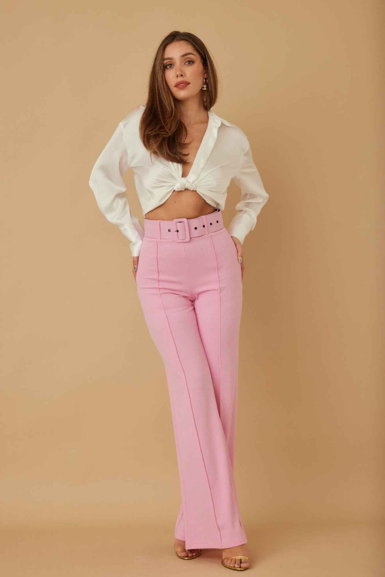 High Waist Pants With Buckle Belt